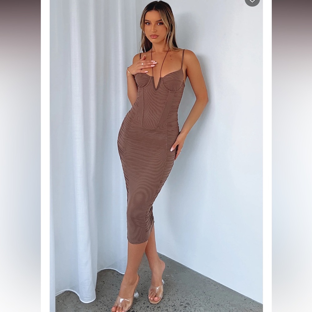 White Fox Mesh Midi Dress